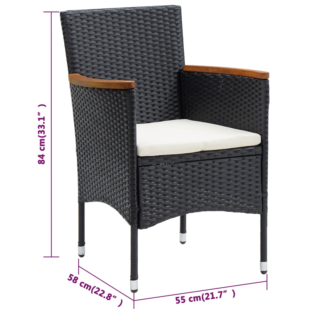 4-Piece Black Poly Rattan Garden Dining Chair Set