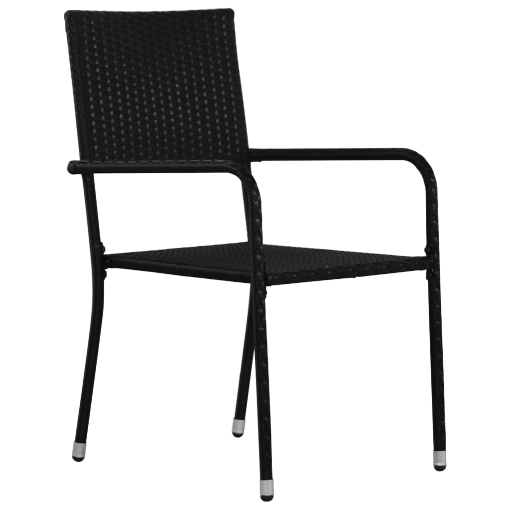 Stackable Black Poly Rattan Garden Dining Chairs, Set of 2