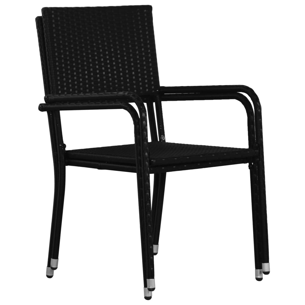 Stackable Black Poly Rattan Garden Dining Chairs, Set of 2
