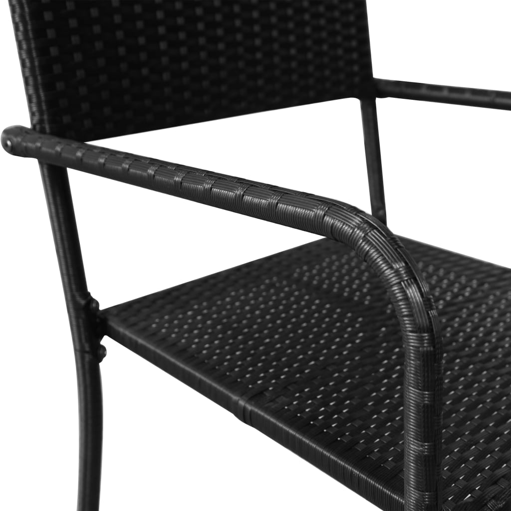 Stackable Black Poly Rattan Garden Dining Chairs, Set of 2