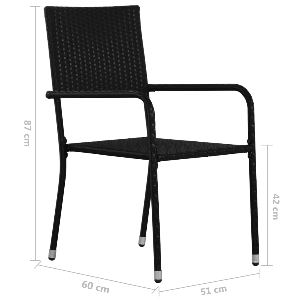 Stackable Black Poly Rattan Garden Dining Chairs, Set of 2