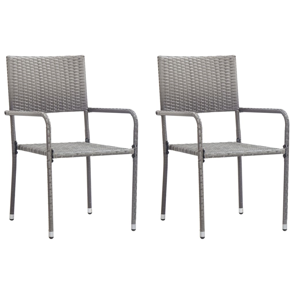 Stackable Grey Poly Rattan Garden Dining Chairs - 2 Pack