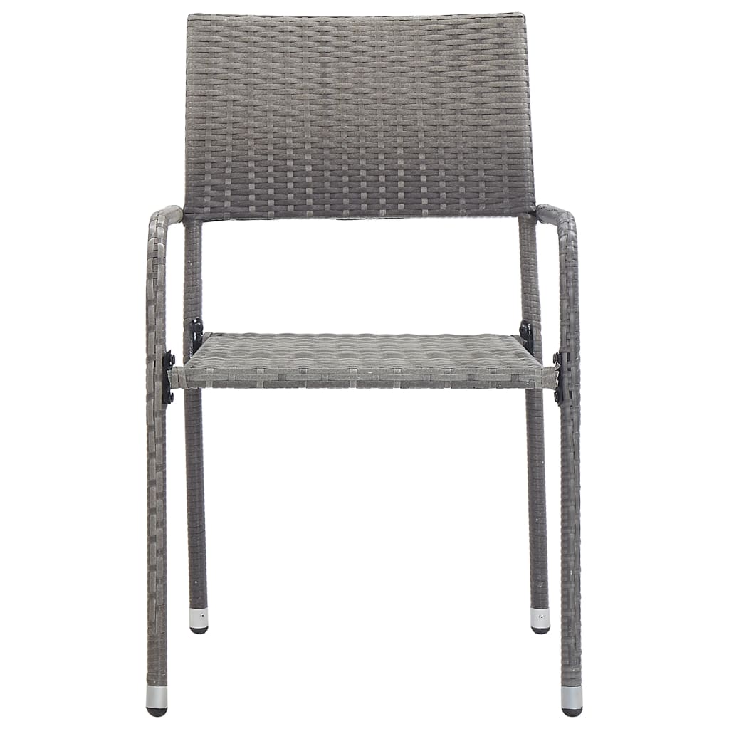 Stackable Grey Poly Rattan Garden Dining Chairs - 2 Pack