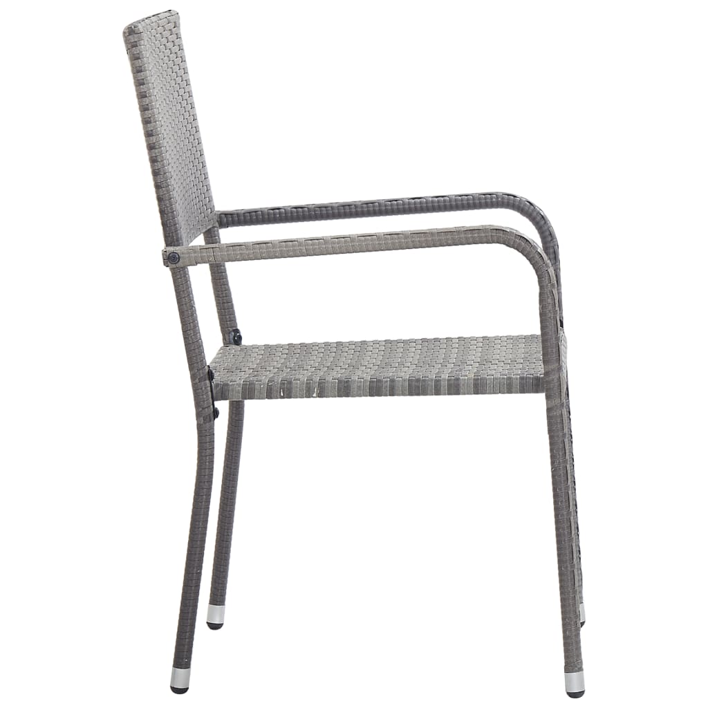 Stackable Grey Poly Rattan Garden Dining Chairs - 2 Pack