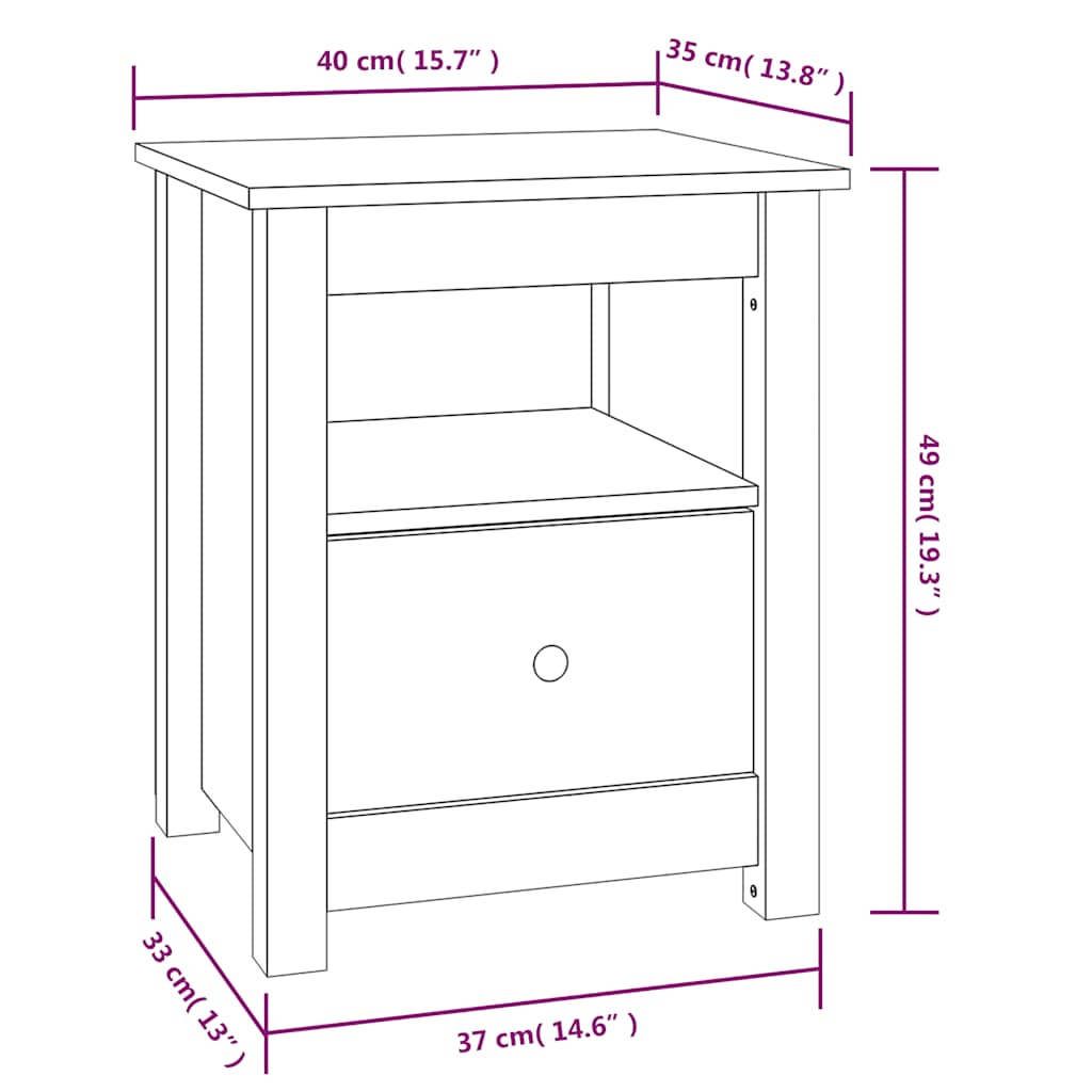 Solid Pine Bedside Cabinet in White - 40x35x49 cm