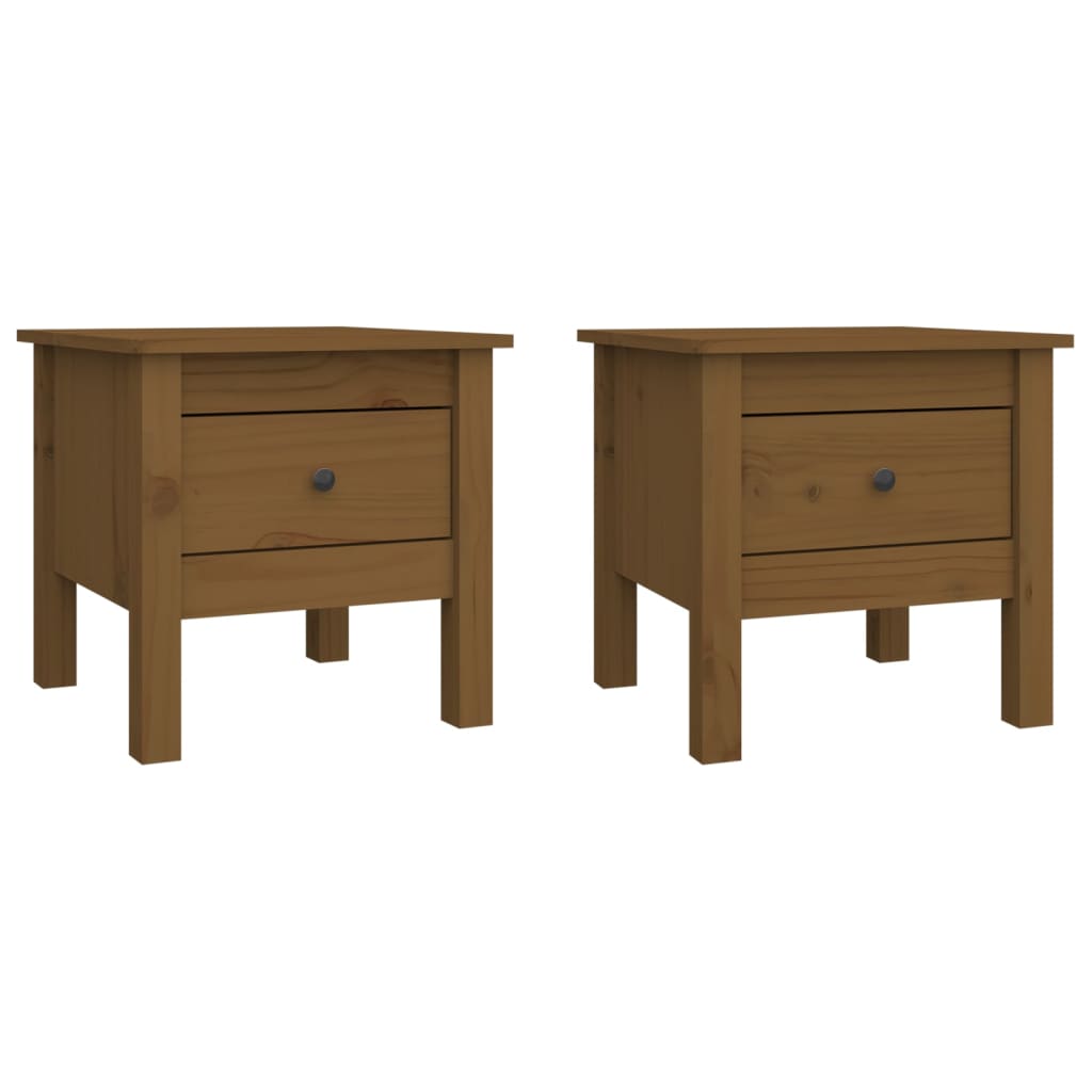 Honey Brown Pine Wood Side Tables, Set of 2, 40x40x39 cm