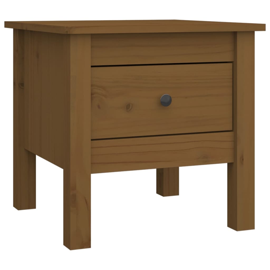 Honey Brown Pine Wood Side Tables, Set of 2, 40x40x39 cm
