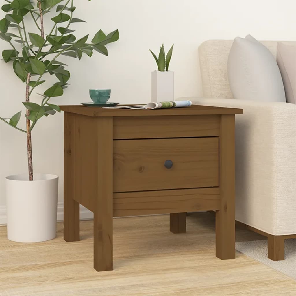 Honey Brown Pine Wood Side Tables, Set of 2, 40x40x39 cm