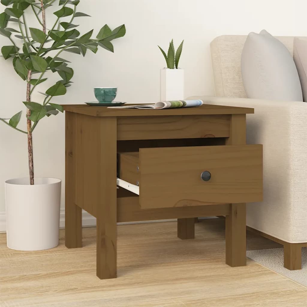 Honey Brown Pine Wood Side Tables, Set of 2, 40x40x39 cm