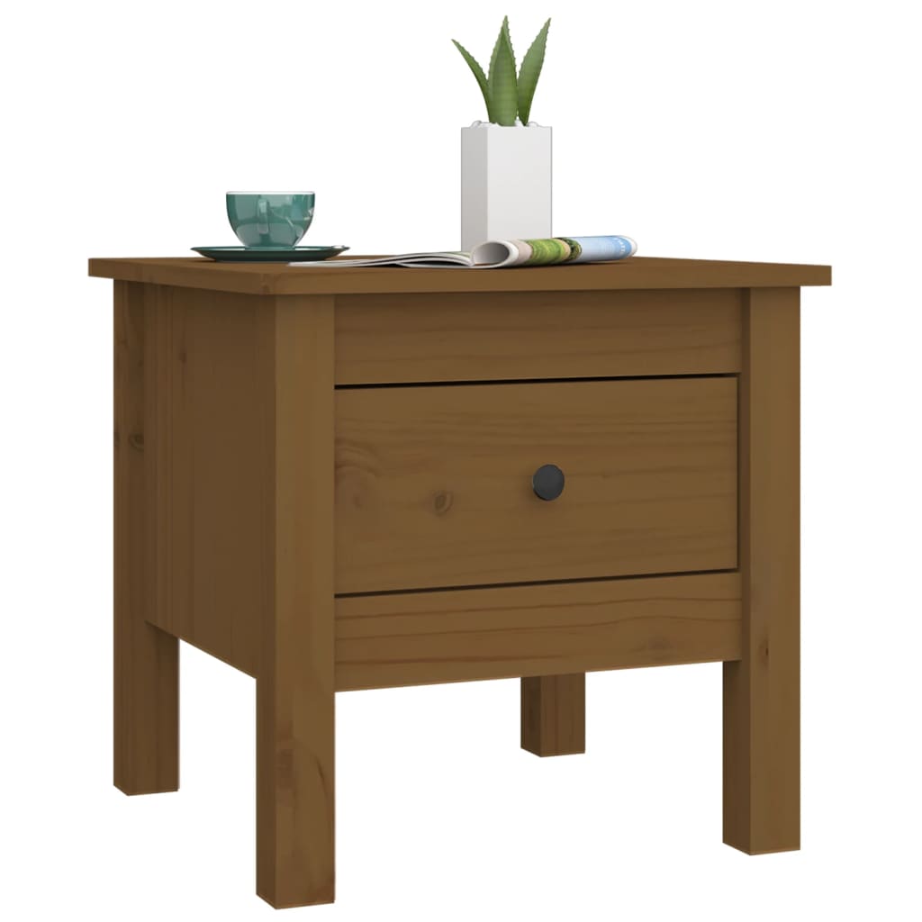 Honey Brown Pine Wood Side Tables, Set of 2, 40x40x39 cm