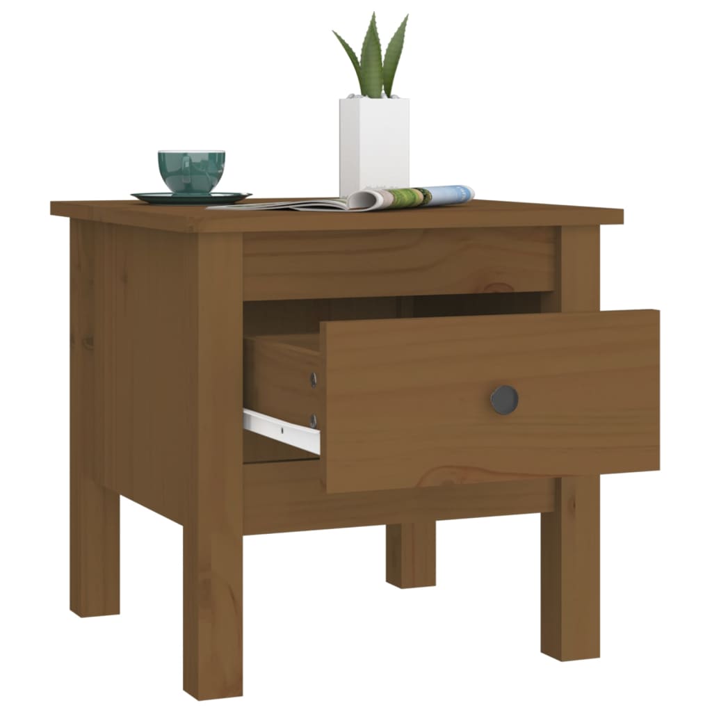 Honey Brown Pine Wood Side Tables, Set of 2, 40x40x39 cm