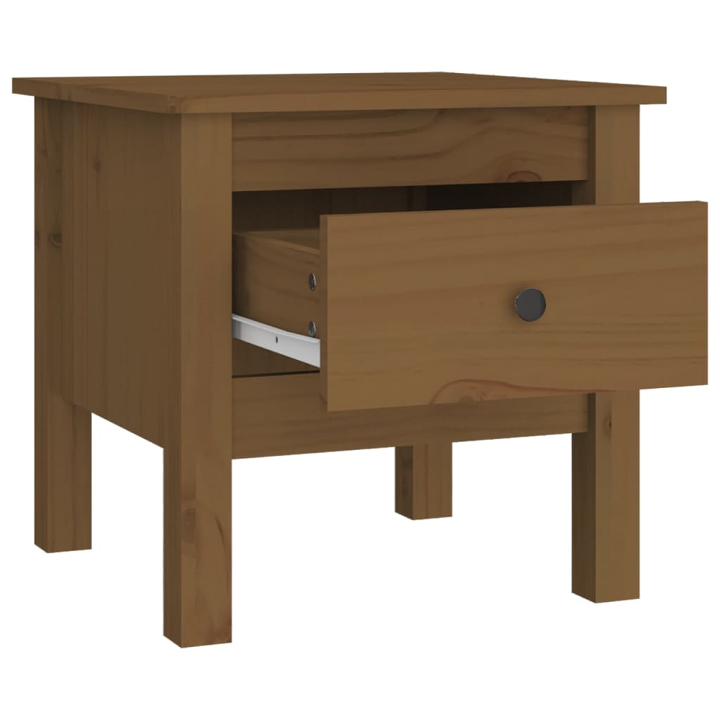 Honey Brown Pine Wood Side Tables, Set of 2, 40x40x39 cm