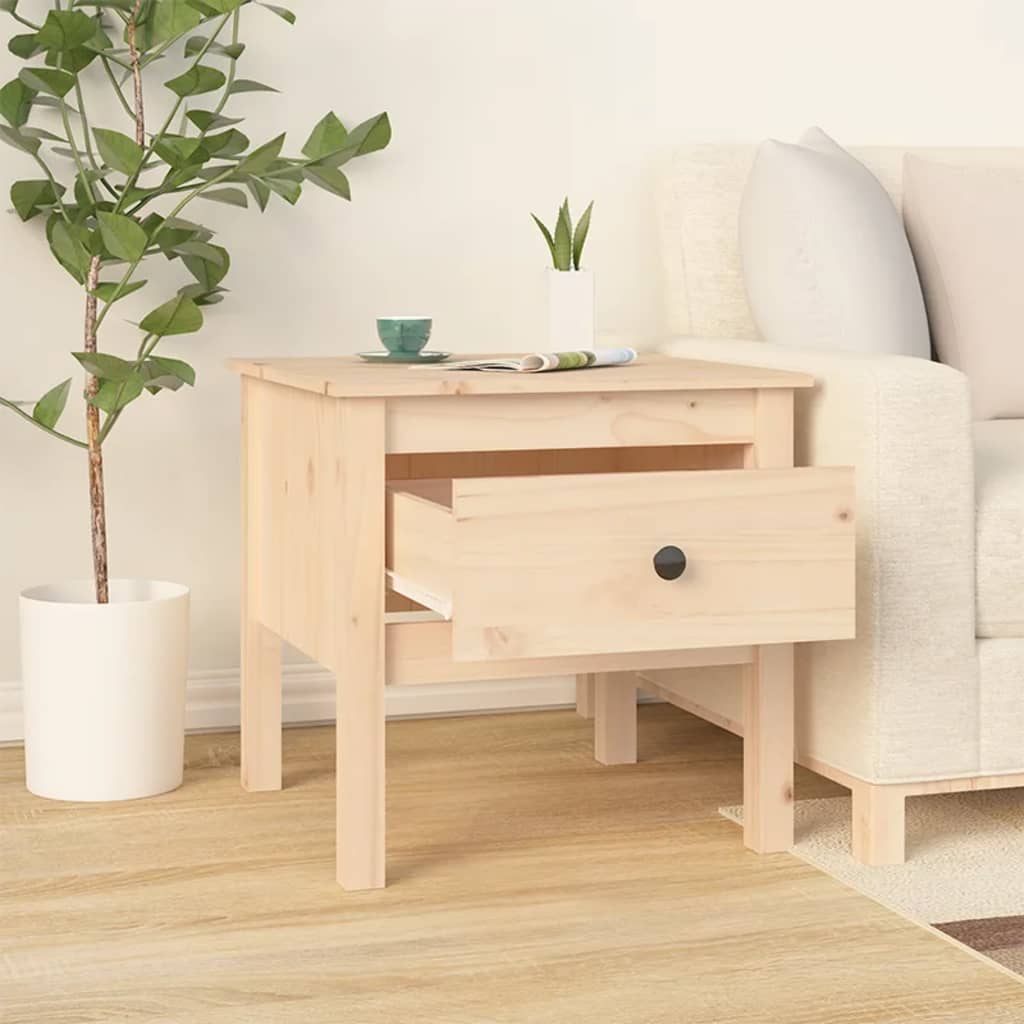 Solid Pine Wood Side Table - 50x50x49 cm, Natural Finish