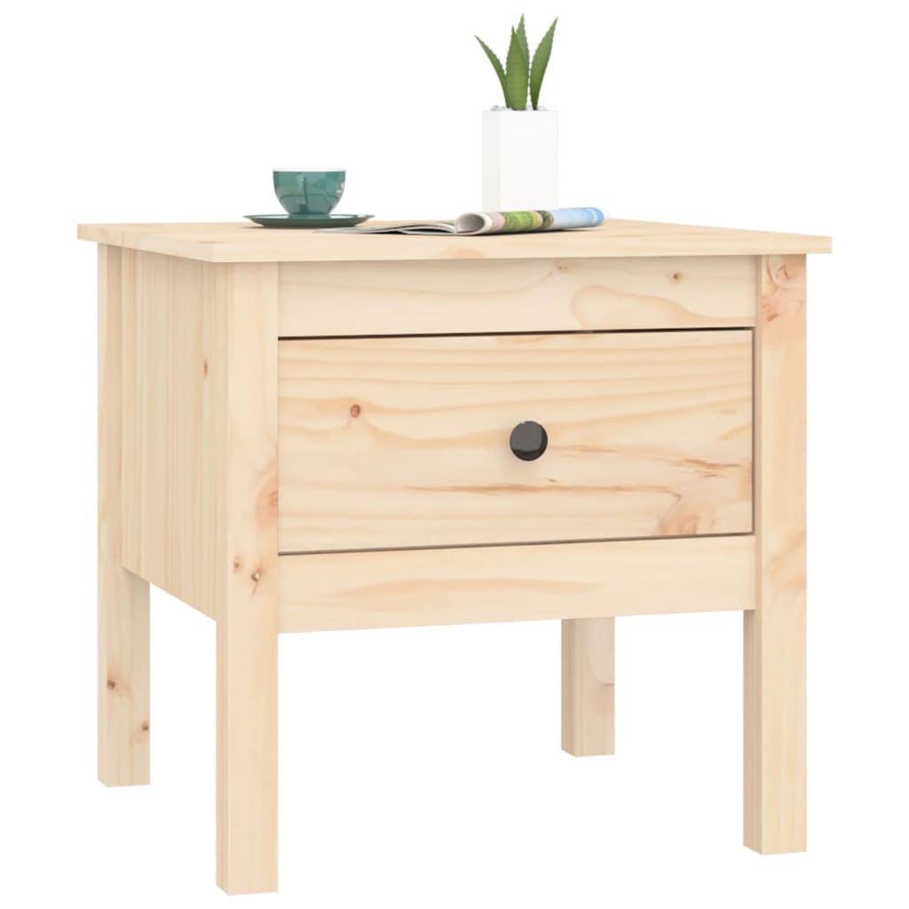 Solid Pine Wood Side Table - 50x50x49 cm, Natural Finish