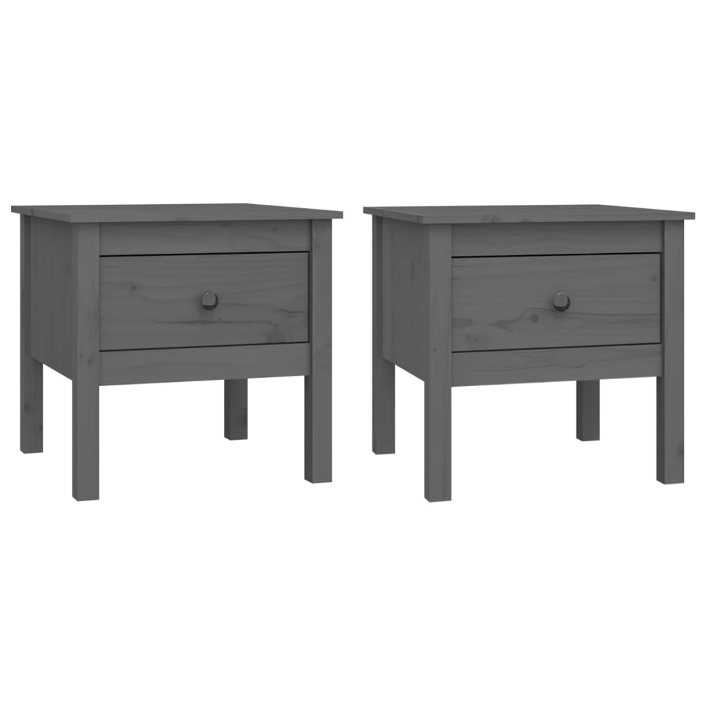 Set of 2 Grey Pine Wood Side Tables - 50x50x49 cm
