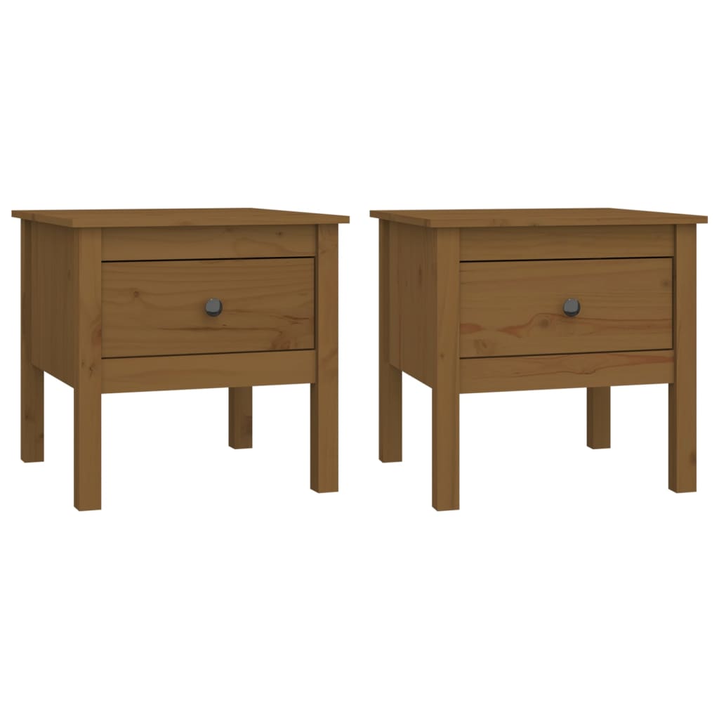Honey Brown Solid Pine Wood Side Tables, 2 pc Set, 50x50x49 cm