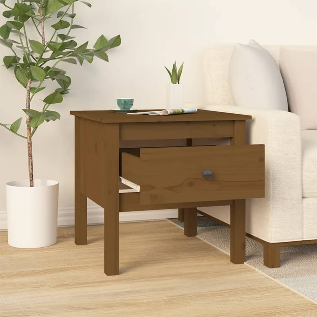 Honey Brown Solid Pine Wood Side Tables, 2 pc Set, 50x50x49 cm