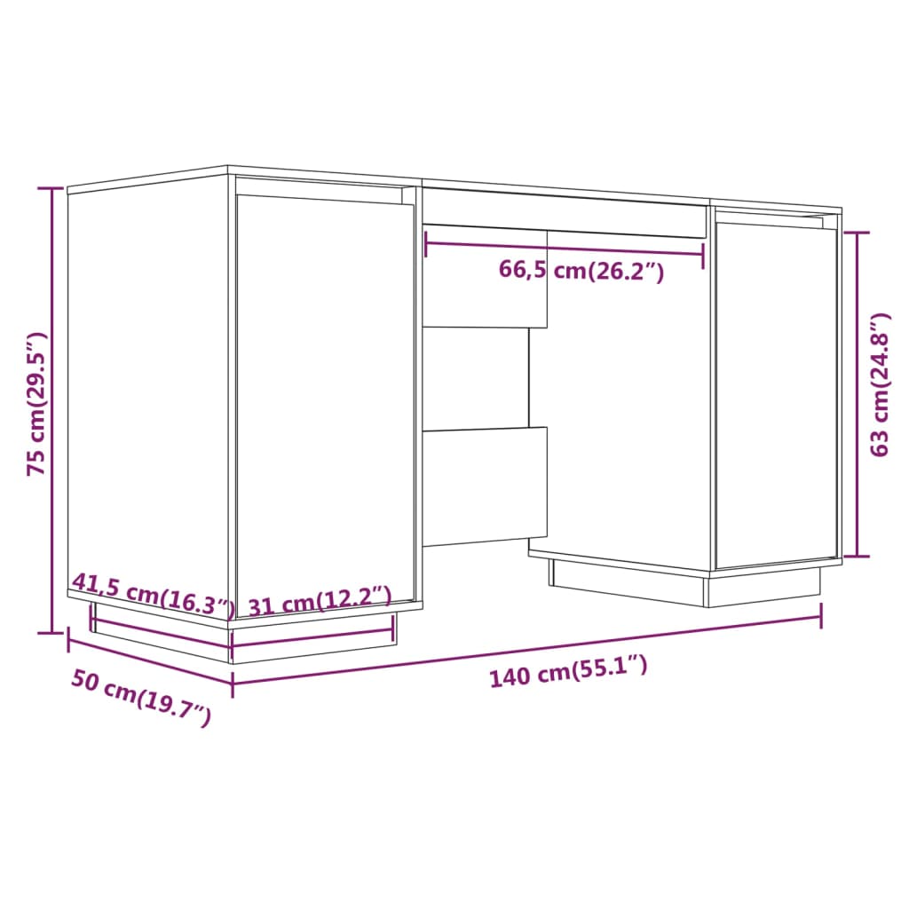 Solid Pine Wood Desk 140x50x75 cm - Durable & Stylish Workspace