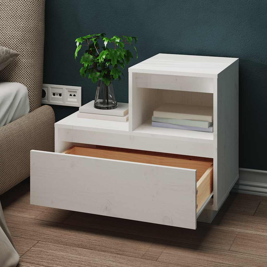 Solid Pine Bedside Cabinets (2 Pcs, White, 60x34x51 cm)