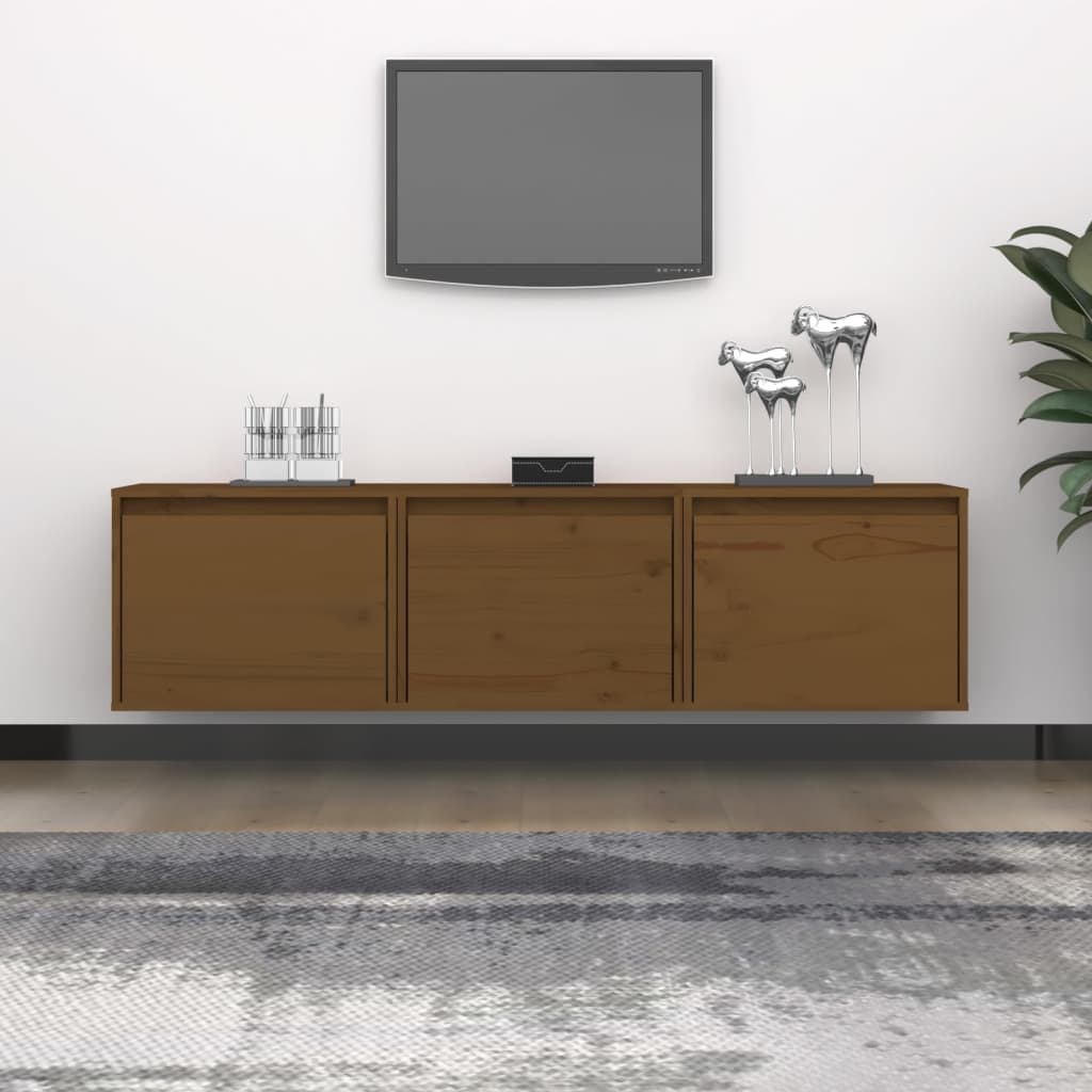 TV Cabinets 3 pcs Honey Brown Solid Wood Pine