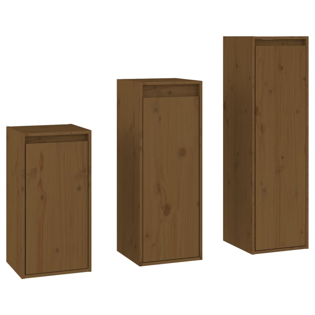 TV Cabinets 3 pcs Honey Brown Solid Wood Pine