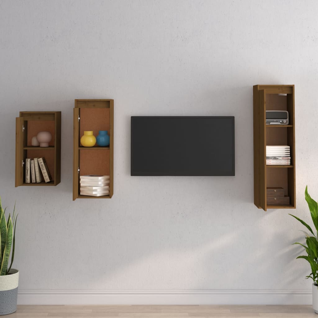 TV Cabinets 3 pcs Honey Brown Solid Wood Pine