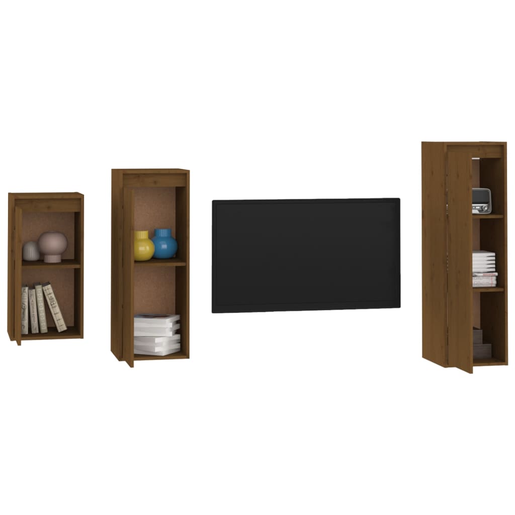 TV Cabinets 3 pcs Honey Brown Solid Wood Pine