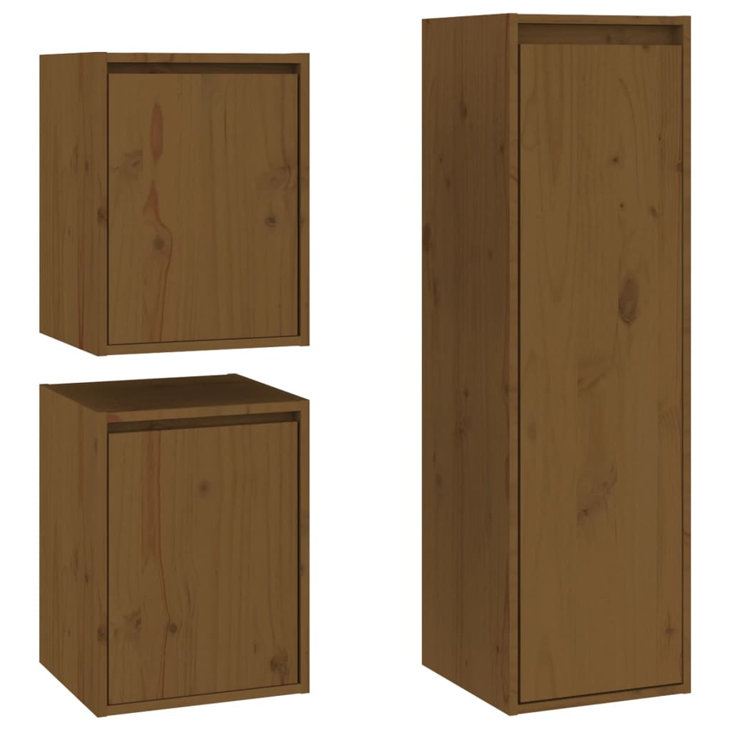 TV Cabinets 3 pcs Honey Brown Solid Wood Pine