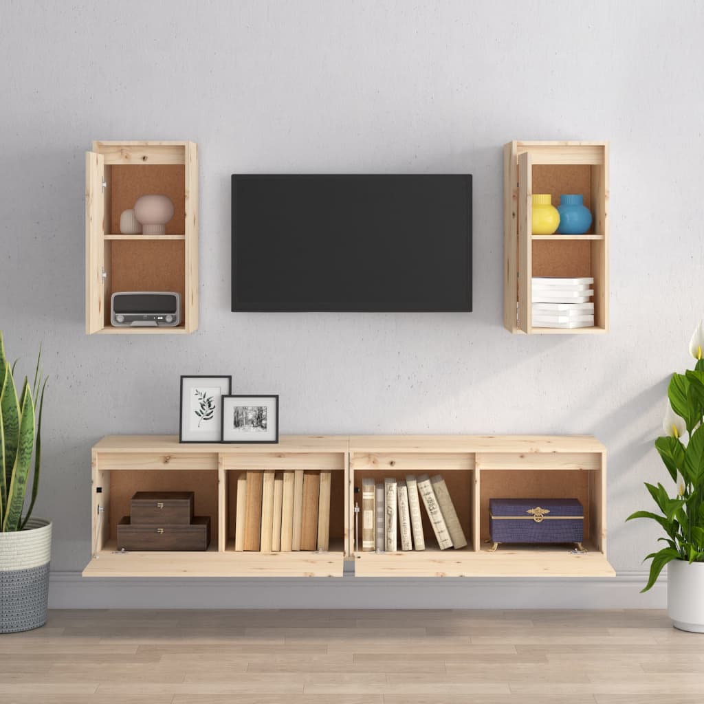 TV Cabinets 4 pcs Solid Wood Pine