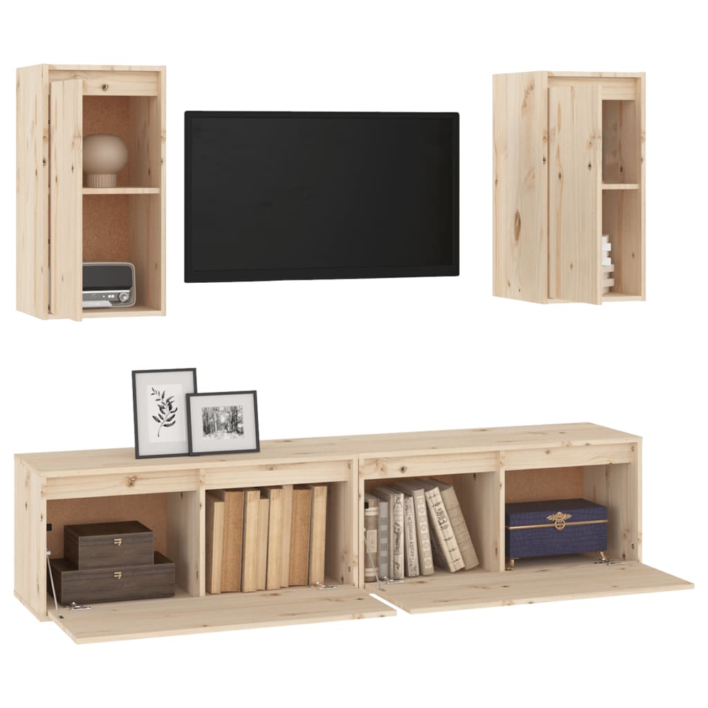 TV Cabinets 4 pcs Solid Wood Pine