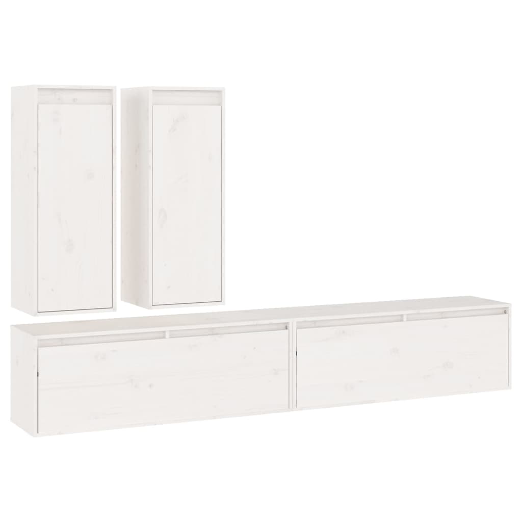 TV Cabinets 4 pcs White Solid Wood Pine