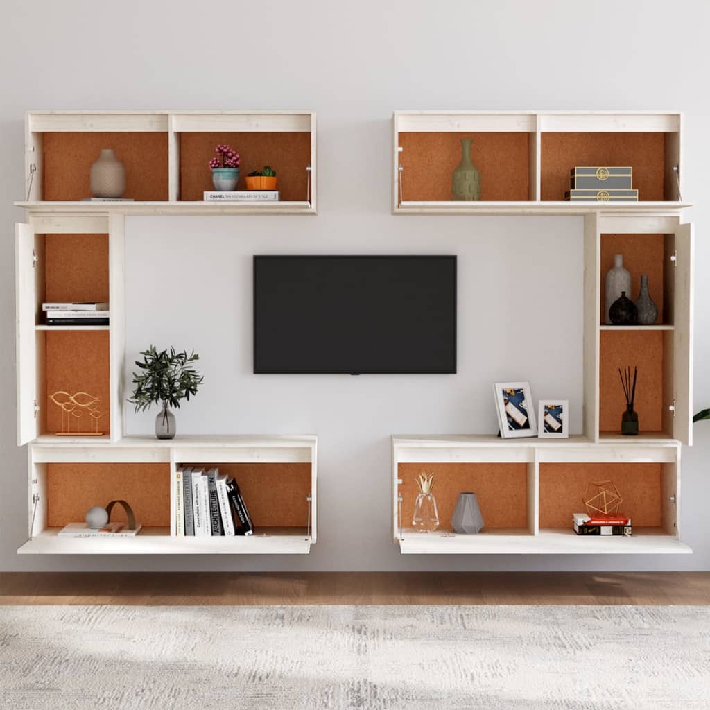 TV Cabinets 6 pcs White Solid Wood Pine