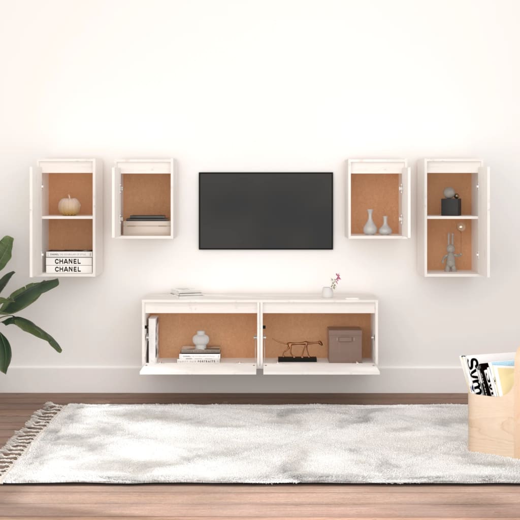 TV Cabinets 6 pcs White Solid Wood Pine