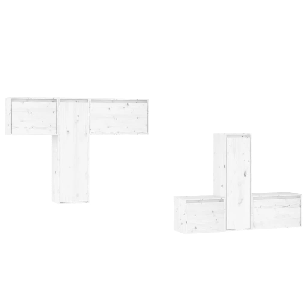 TV Cabinets 6 pcs White Solid Wood Pine