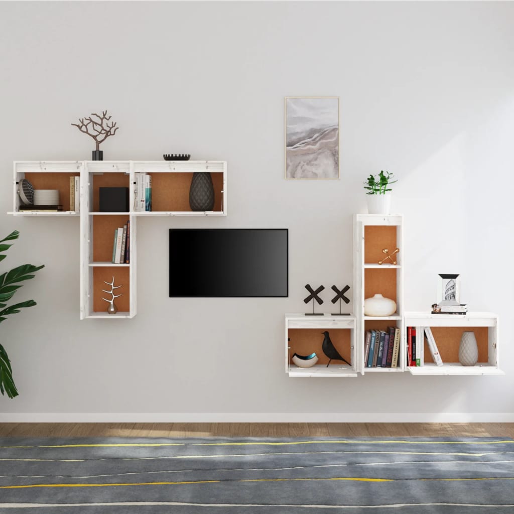 TV Cabinets 6 pcs White Solid Wood Pine