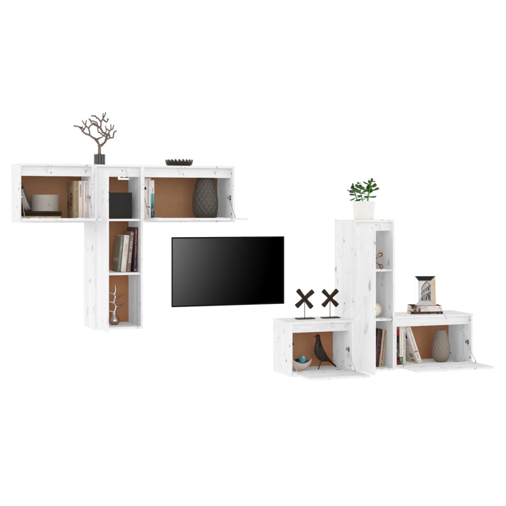TV Cabinets 6 pcs White Solid Wood Pine