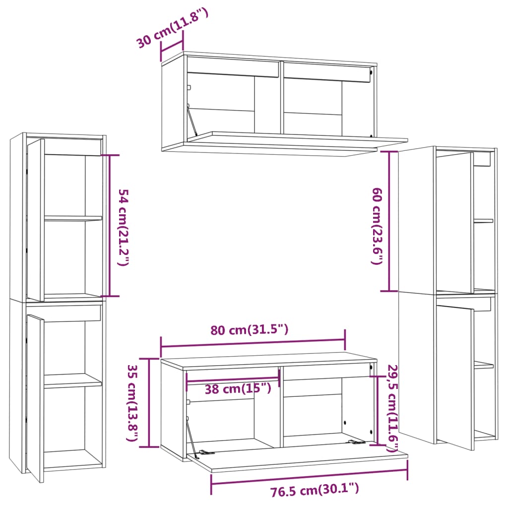 TV Cabinets 6 pcs White Solid Wood Pine