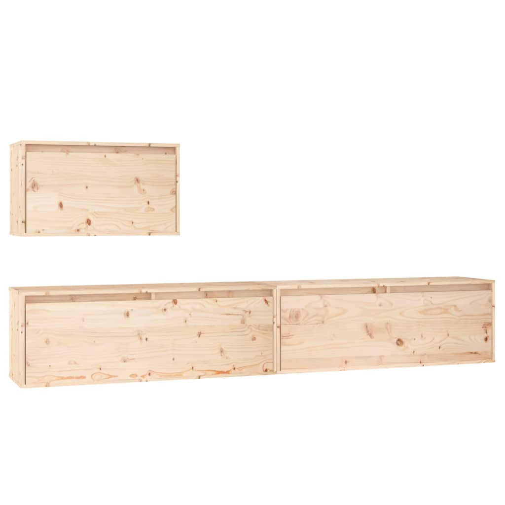 TV Cabinets 3 pcs Solid Wood Pine