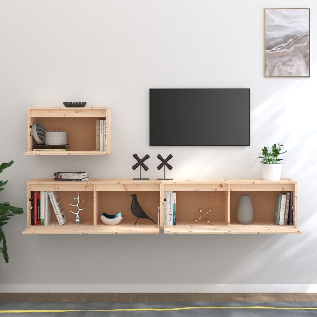 TV Cabinets 3 pcs Solid Wood Pine
