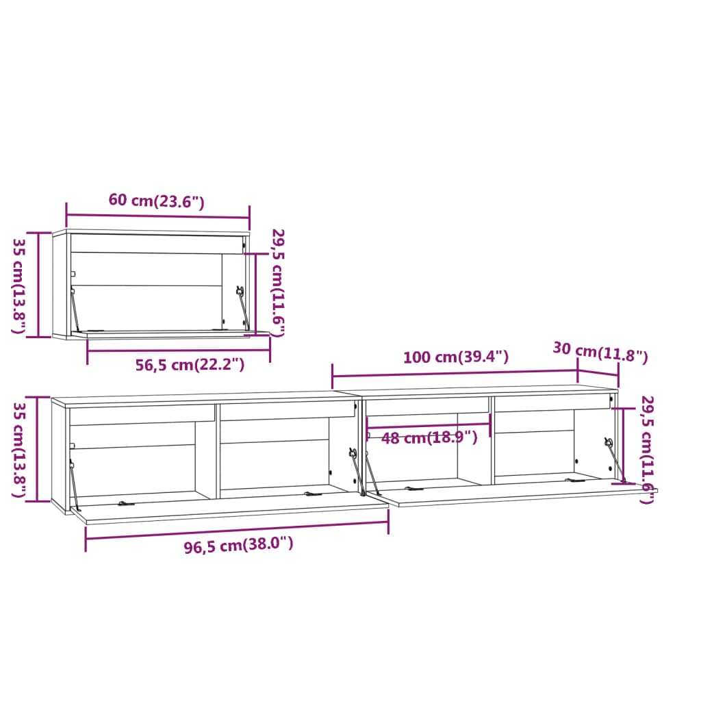 TV Cabinets 3 pcs Solid Wood Pine