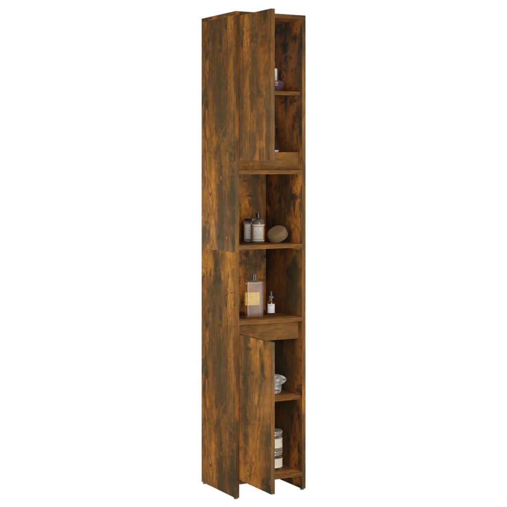Smoked Oak Engineered Wood Bathroom Cabinet - 30x30x183.5 cm