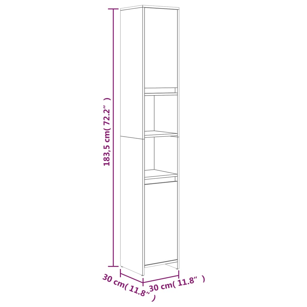 Smoked Oak Engineered Wood Bathroom Cabinet - 30x30x183.5 cm