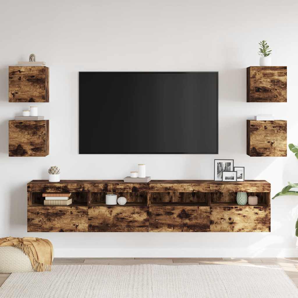 Wall Mounted TV Cabinet 4 pcs Smoked Oak 30.5x30x30 cm