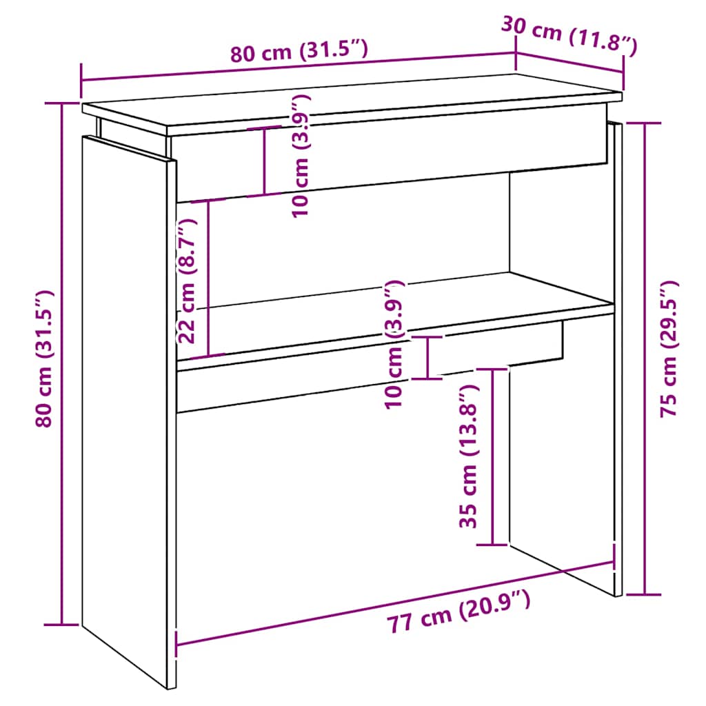 Smoked Oak Console Table - Engineered Wood, 80x30x80 cm