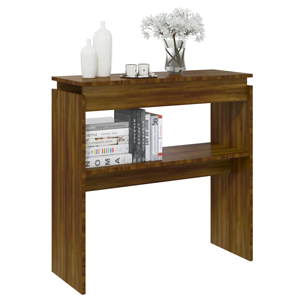 Brown Oak Console Table - Engineered Wood, 80x30x80 cm