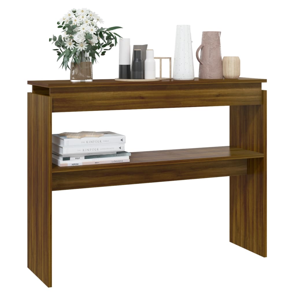 Brown Oak Engineered Wood Console Table - 102x30x80 cm