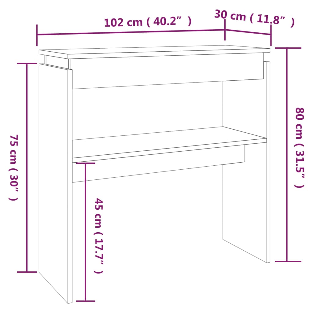 Brown Oak Engineered Wood Console Table - 102x30x80 cm