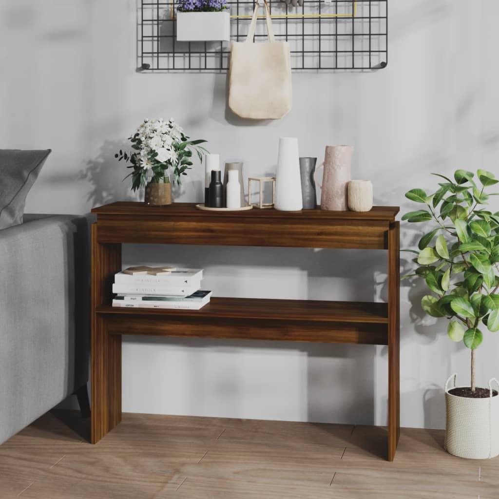 Brown Oak Engineered Wood Console Table - 102x30x80 cm