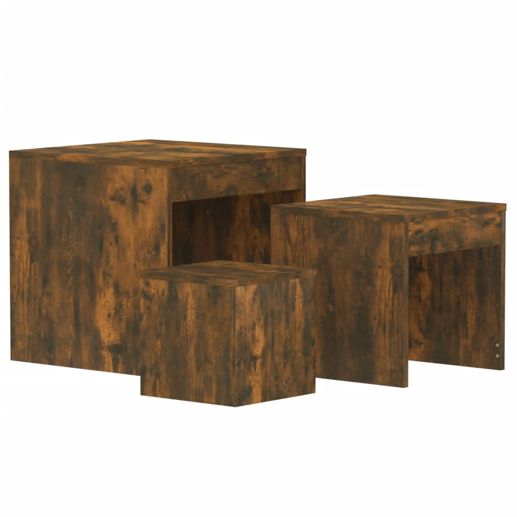 3-Piece Smoked Oak Nesting Tables - Engineered Wood Set