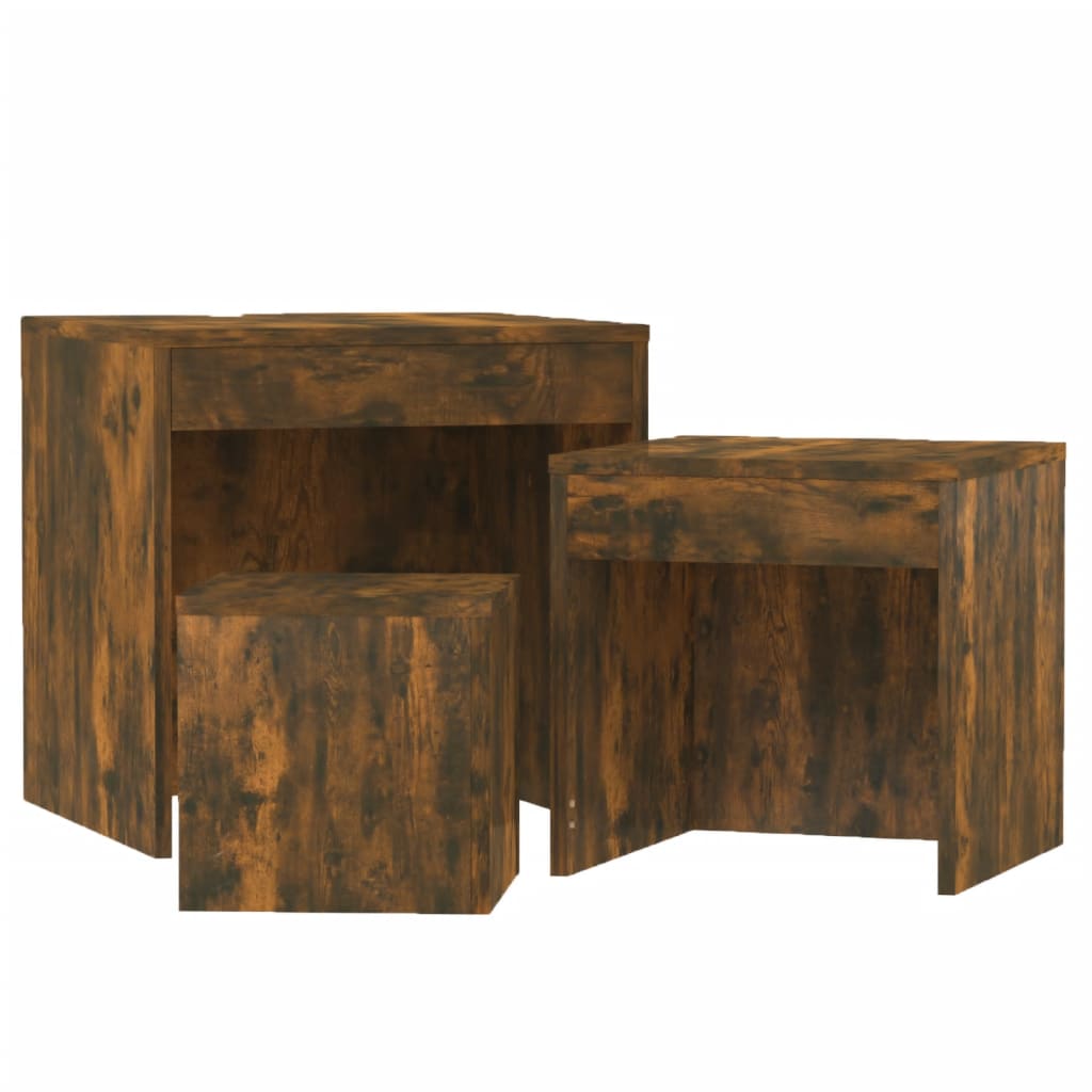 3-Piece Smoked Oak Nesting Tables - Engineered Wood Set